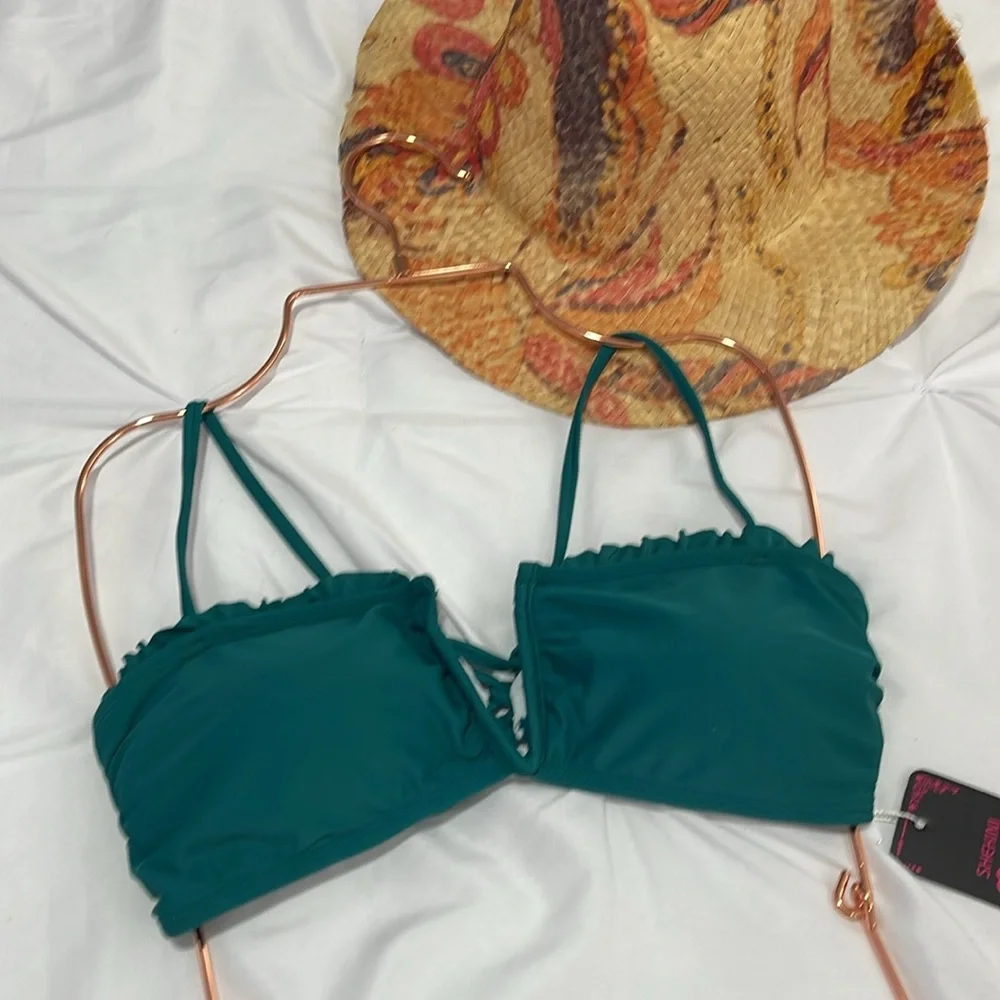 SHEKINI Women's V-Wired Bikini Set Lace Up Bathing Suit‎ Ruffle Trim Two Piece M